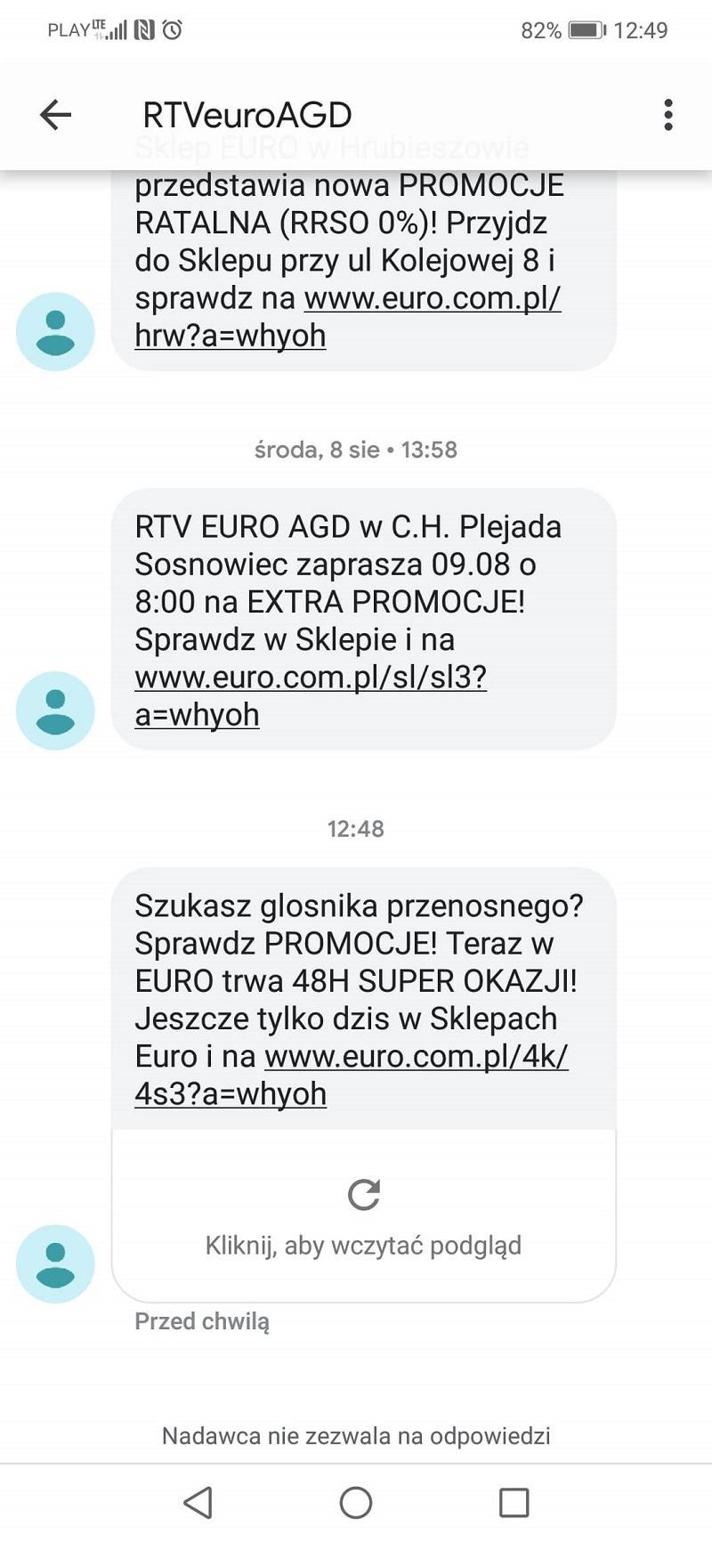 Przykład komunikacji SMS-owej - Euro RTV AGD